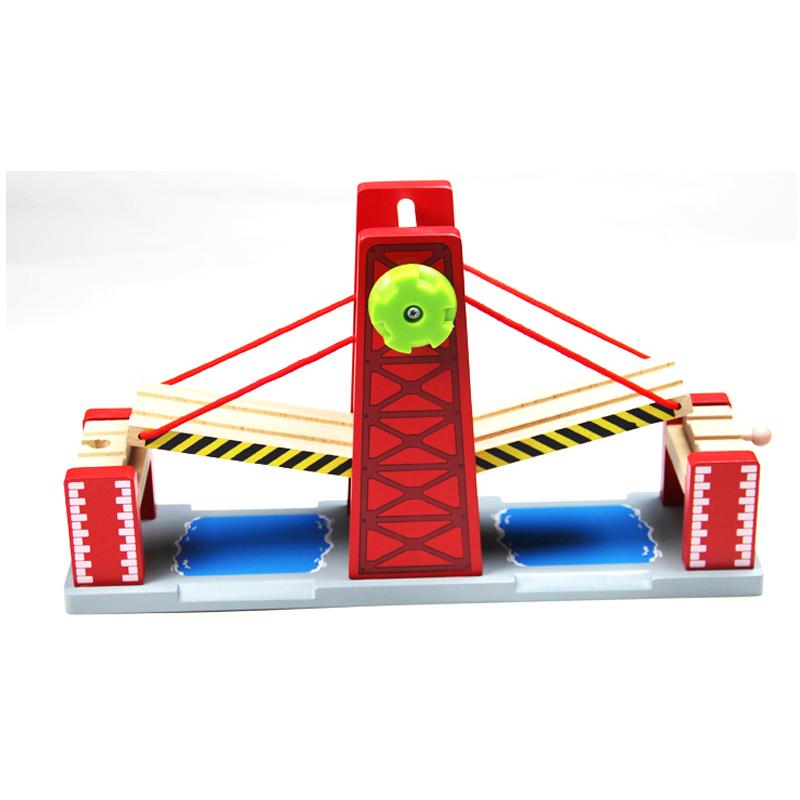Wooden Train Track Toys Set Lifting Large Suspension Bridge Accessories Track Train Rail Transit Wooden Railway Kids Toys PD82