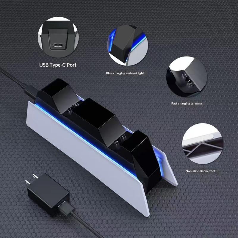 For PS5 Type-C DualSense Charging Station Dual Charging Dock Charger Stand for PlayStation 5 DualSense Wireless Game Controller