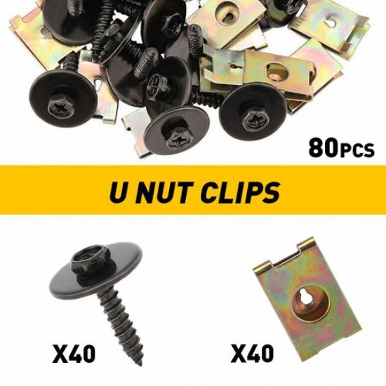 Metal 80X Car Screw Body Fender Bumper Retainer U Nut Clips Gasket Fastener Kit