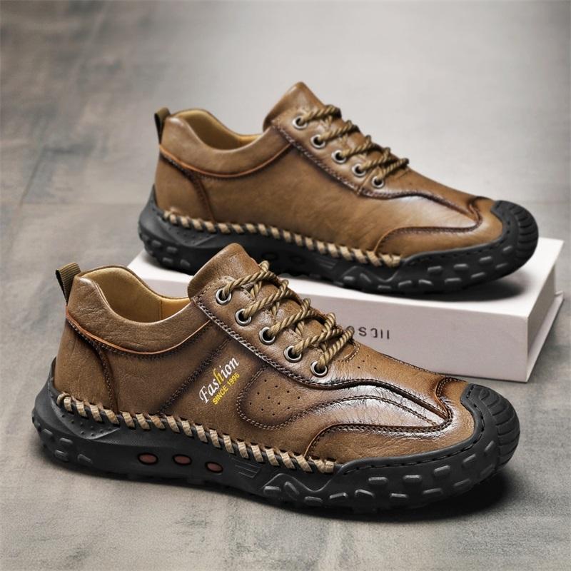 Fashion Men's Leather Casual Sneakers Handmade Breathable Shoes Soft Low-top Working Shoes
