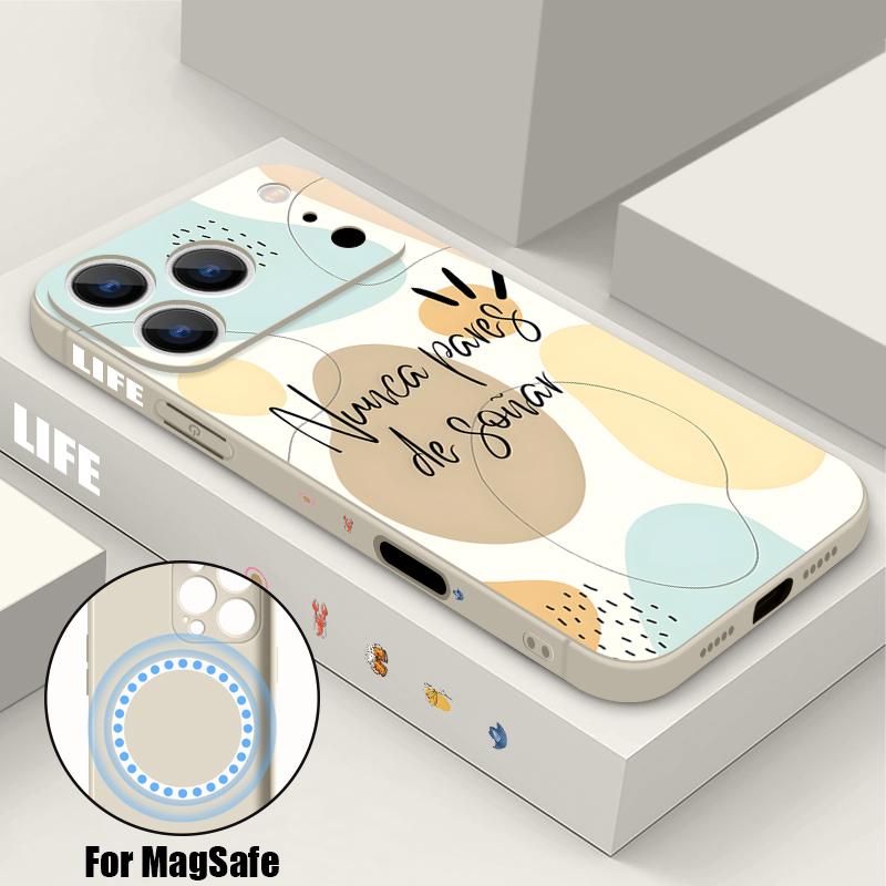 Magnetic For Magsafe Case For iPhone 17 Pro Max Line Flowers Print Soft Silicone Phone Back Cover For iPhone 16 15 14 13 Pro Max 16e 17e