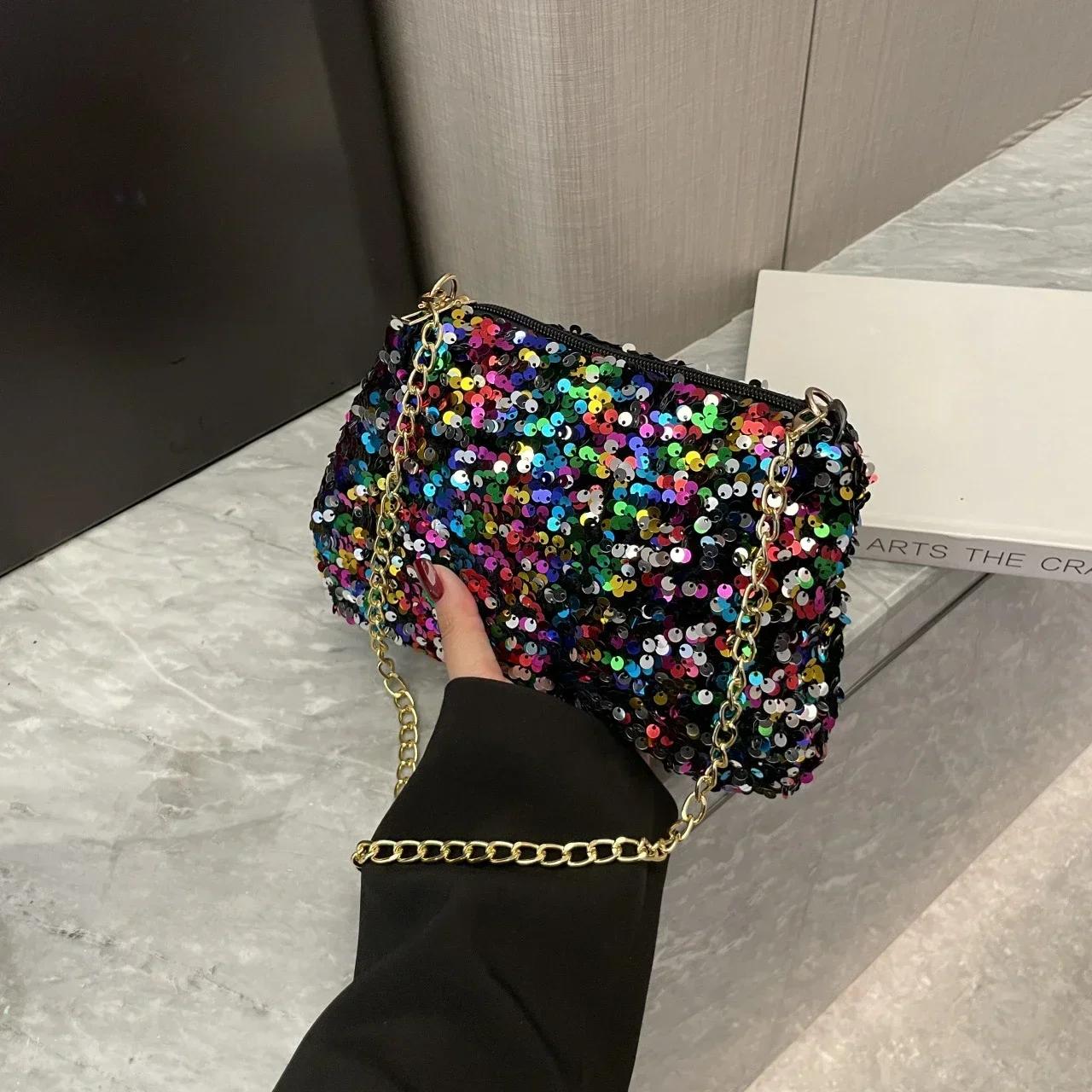 Women s handbag color sparkles single shoulder armpit handbag chain fashion handbag small women