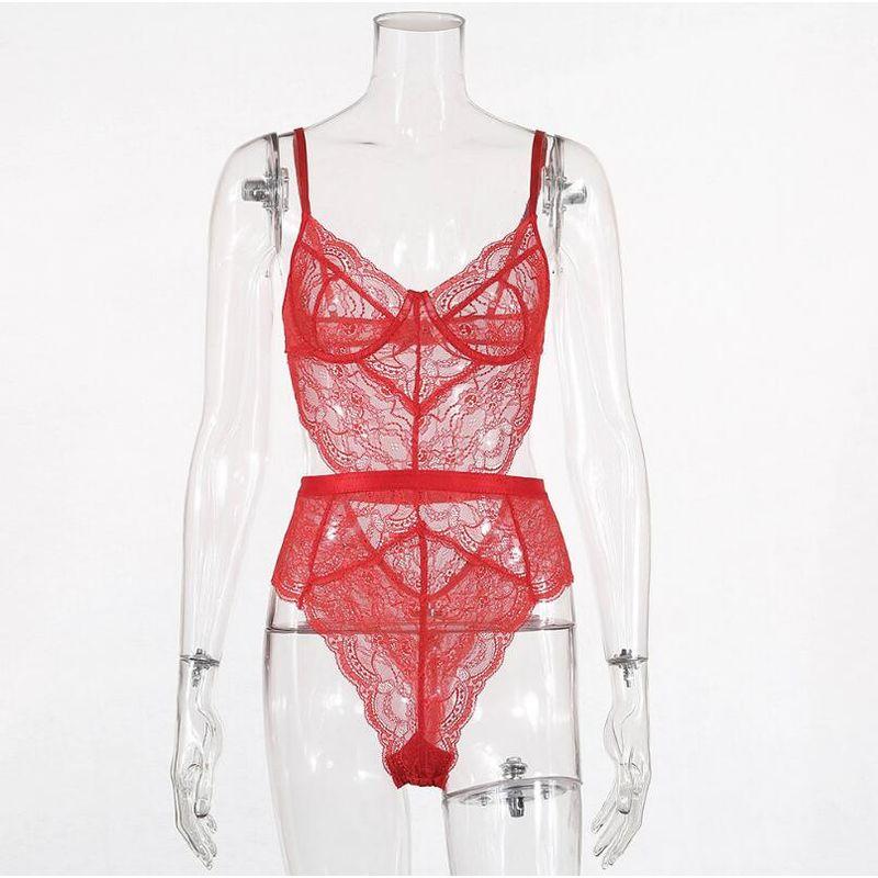

Fashion Low-Cut Transparent Lace Bottoming Vest Suspenders Red S