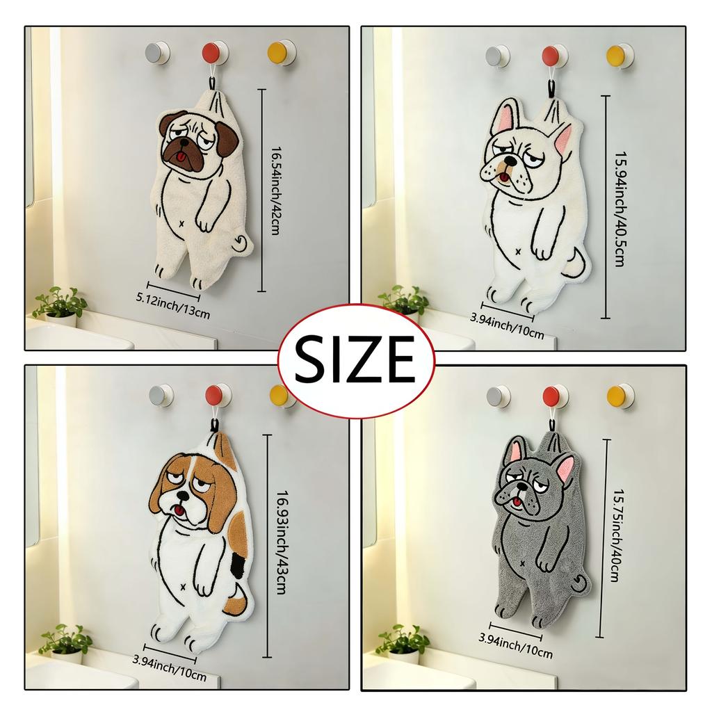 4pcs Bathroom Towels, New Creative Dog Hand Towels, For Bathroom, Kitchen, Restaurant, Kitchen Cleaning, Coral Fleece Absorbent