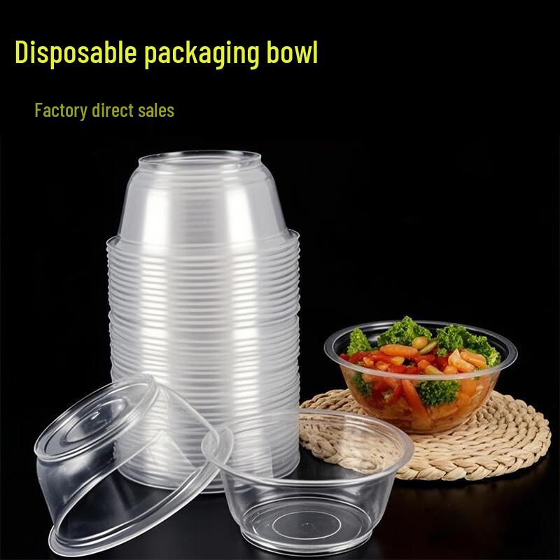OLOEY Disposable Large Round Plastic Bowls with Lids - 50 Sets