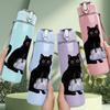 1PC Black Cat Carrying Shopping Bag 750ml Color Plastic Sports Water Bottle Leakproof Flip Straw Lid Suitable for Sports Office Home Use