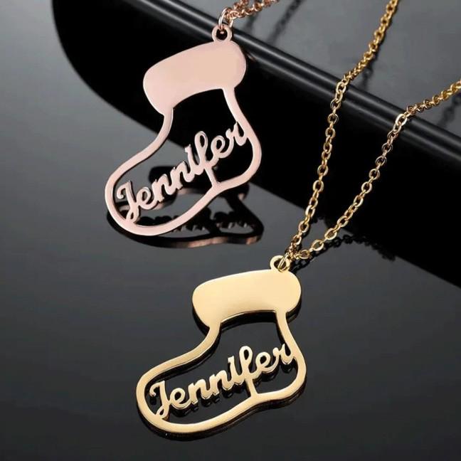 304 Stainless Steel Name Necklace with Christmas Pendant - Unique Design Clavicle Chain Gift for Couples
