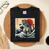 Japanese Cat Kaiju Shirt, Funny Godzilla Cat Tee, Great Wave Cat Graphic T-Shirt, Japanese Style Cat Art Shirt, Unisex Cat Lover Shirt
