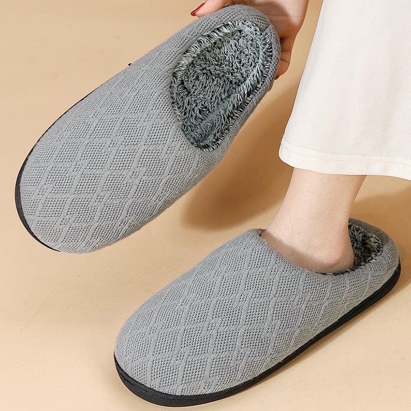 Fashion Indoor Knitted Warm Cotton Slippers Women Comfort Faux Fur Cotton Slippers Woman Autumn Winter Slip On Round Toe Fur Slides Lady