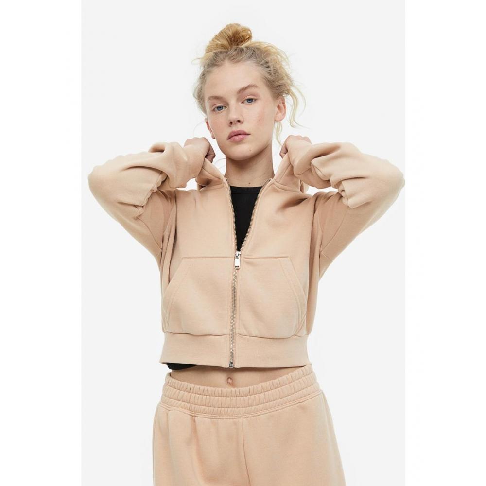 

H&M Укороченная толстовка на молнии бежевого цвета 1031490022