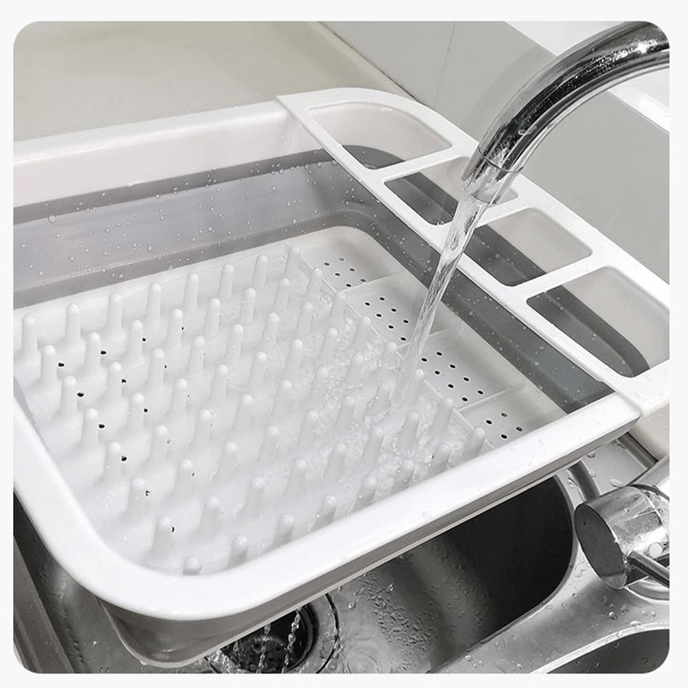 Collapsible Dish Drainer Space Saving Kitchen Storage Tray With Cutlery Divider Plastic Sink Drying Rack for Compact Storage