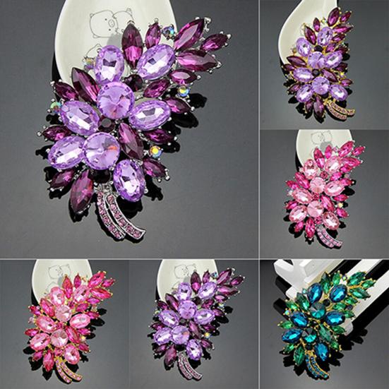 Women Vintage Feather Flower Shape Rhinestone Brooch Pin Badge Breastpin for Wedding Banquet Evening Party