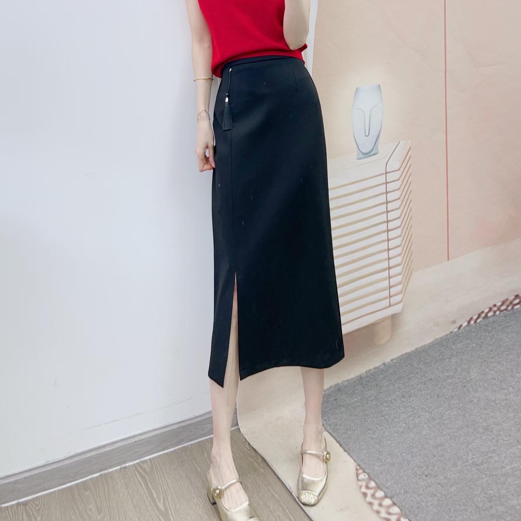 Spring 2026 High-Waisted Slimming Slit Skirt 3XL чёрный
