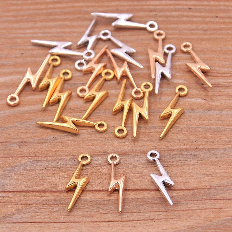 Zinc Alloy Mini Lightning Pendant Charm, 3 Colors, 5x20mm