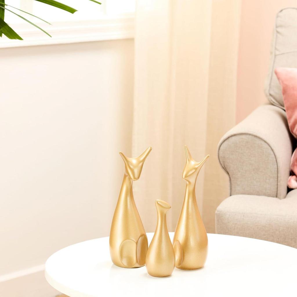 Lavish Gold Home Decor Happy Deer Family Ceramic Figurine (Set of 3, Matte Gold)