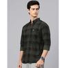 Man's Stylish Slim Fit Cotton Spread Collar Checked Casual Shirt - Dark Green