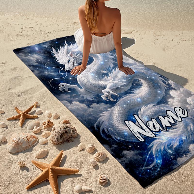Custom Name Ultra-Soft Beach Towel with Dragon Theme,Ideal for Pool - Camping, Diving - Perfect Travel Essential, Vibrant Beach Towel.