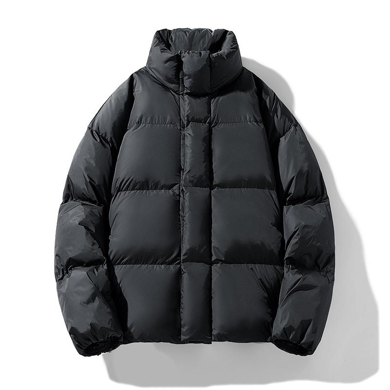 

2025 winter new men s down jacket loose men s short bread jacket single-row hidden buckle M чорний