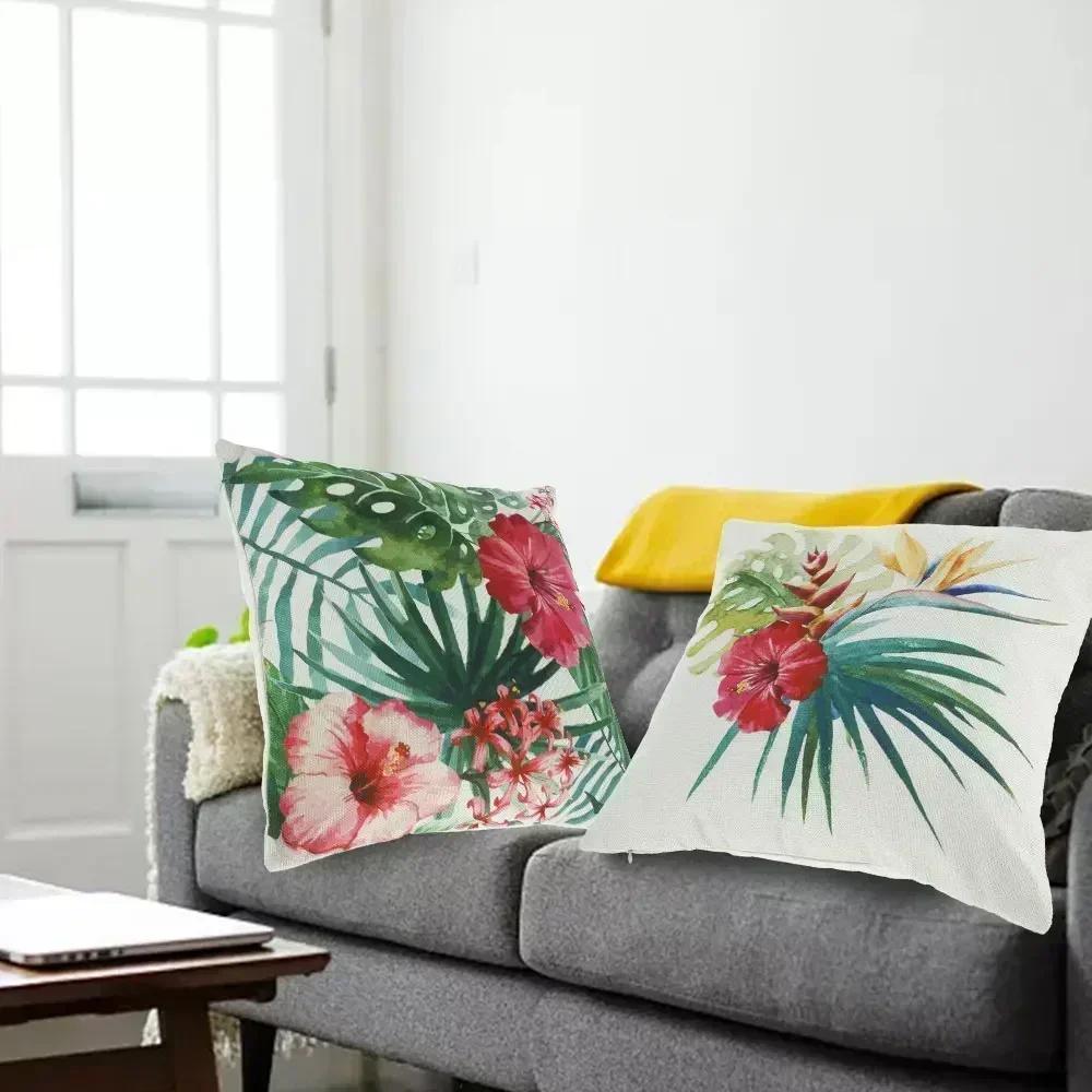4Pcs Cushion Cover for Sofa Office Bed Car 45x45cm Tropical Plants Square Cover for Cushion Soft Home Decoration Pillowcase