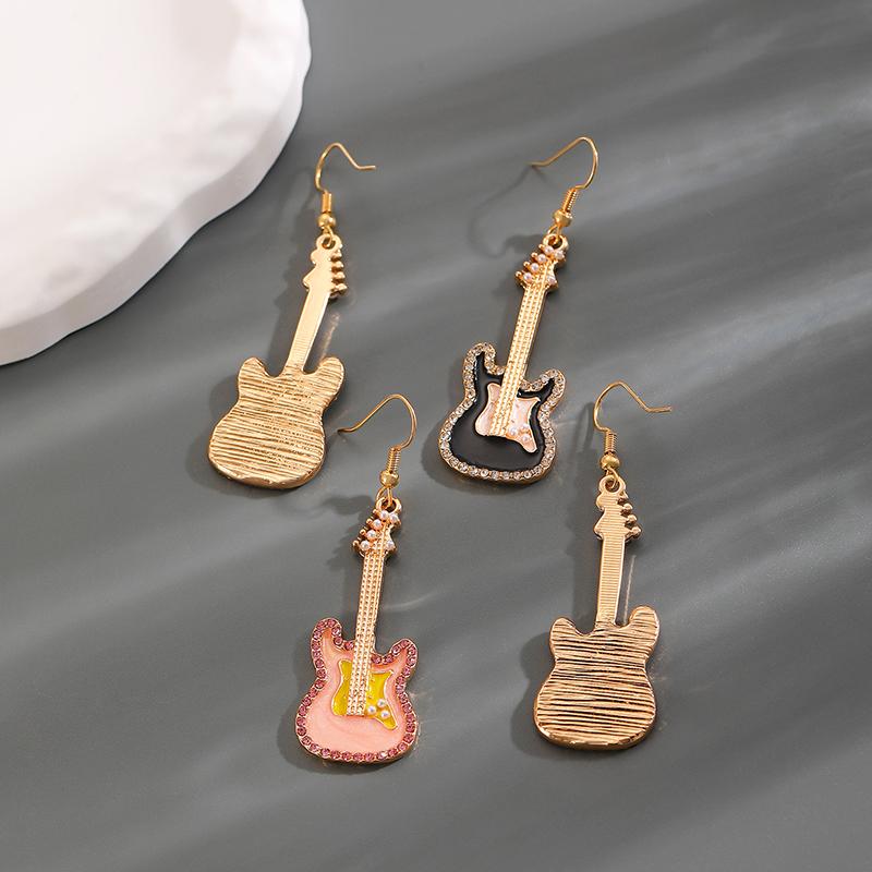 Fashion Retro Punk Style Alloy Drip Oil Guitar Pendant Earrings Neutral Creative Daily Party Jewelry Gifts