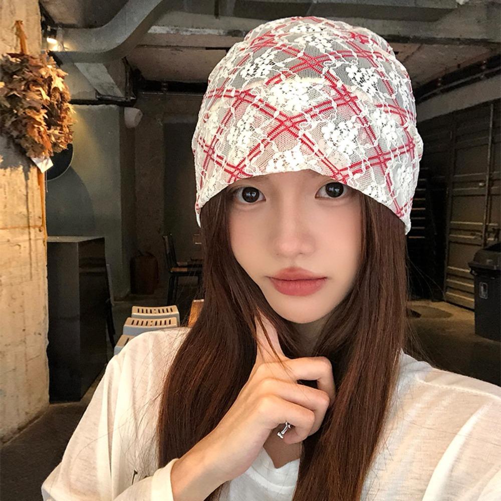

Breathable Lace Pullover Hollow Pullover Hat Retro Beanies Cap Summer червоний