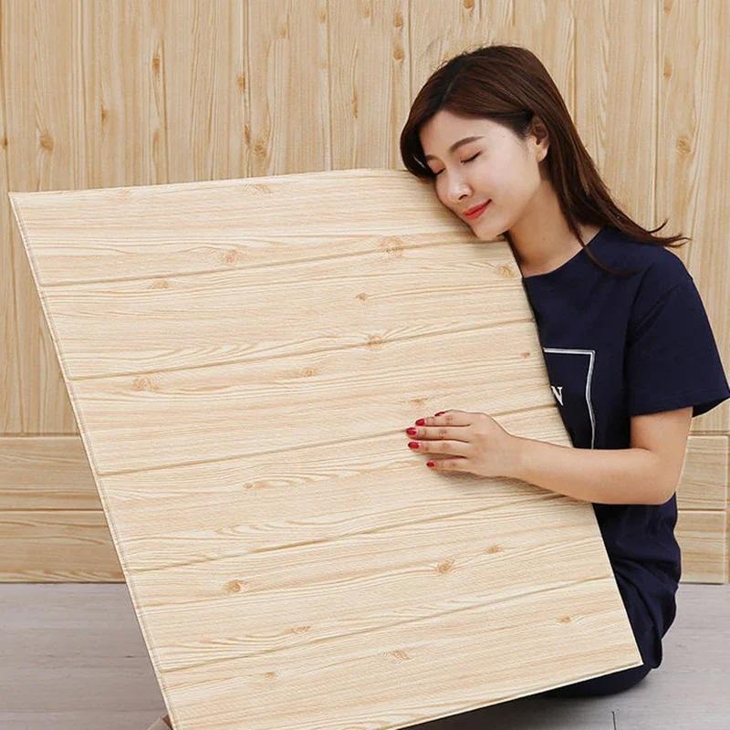 10 PCS 35*35cm Wood Grain Wall Stickers Self-adhesive Background Wall Decoration DIY Wallpaper 3D Waterproof Living Room Kitchen