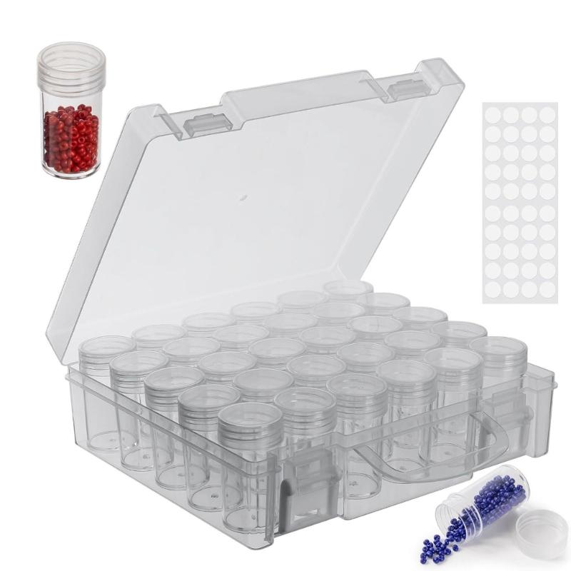Clear Plastic Jewelry Case 30 Individual Compartments With White Snap Bottles For Quick Viewing And Safe Storage