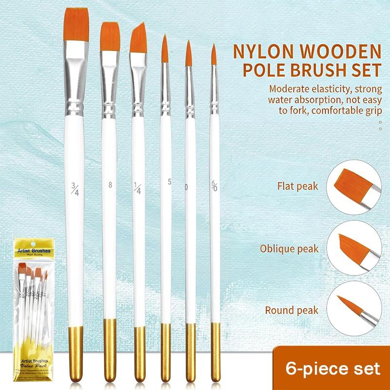 Acrylic Oil Watercolor Artist Brushes Set 6pcs Nylon Material Soft Bristle for Kids Classroom Art Drawing Projects