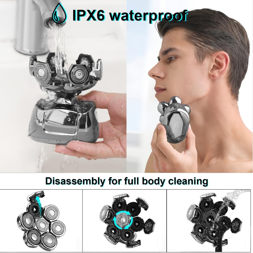 Men's 7D Smooth Shaver, 6-in-1 Wet And Dry Electric Shaver For Face And Head