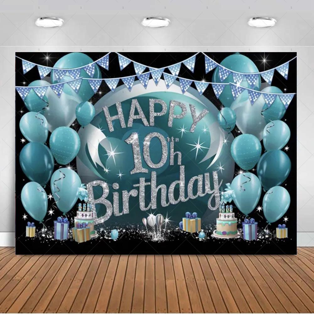10th Birthday Party Decoration Backgound Surprise Colorful Glitter Balloon Gift Banner Boys Girls Happy Photography Studio Prop