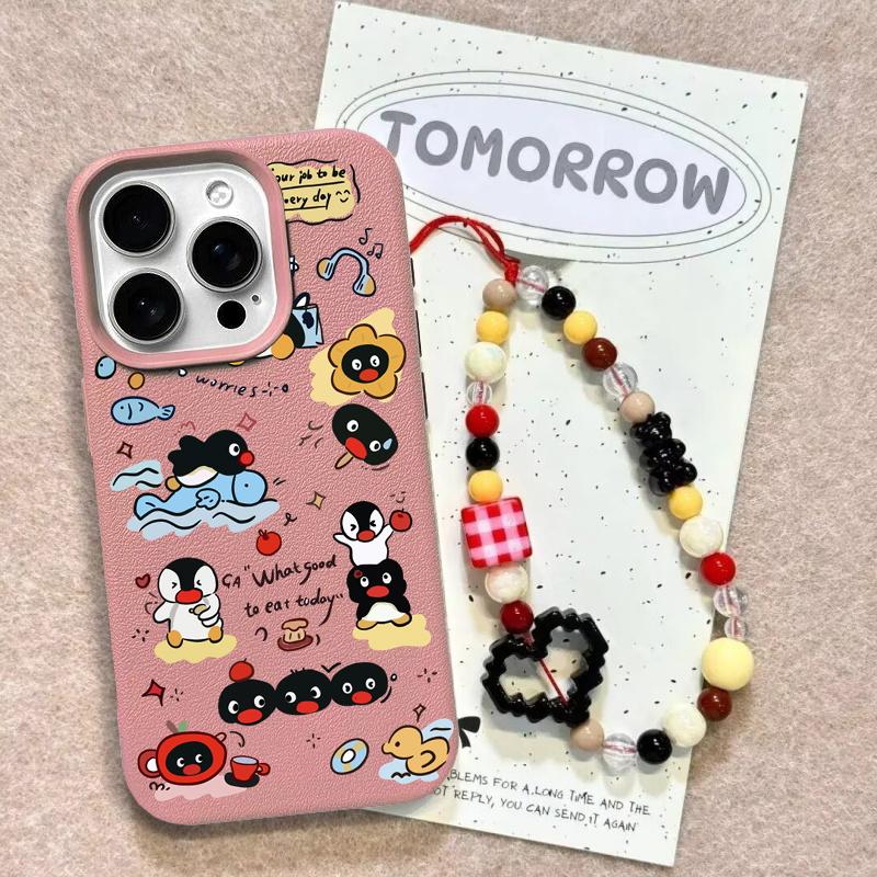 Case For Redmi Note 14 4G 13 12 PRO 5G Plus 11S 13C 14C 12C 12 13 A5 A3 Bracelet Chain Cute Pingu PU Leather Cover