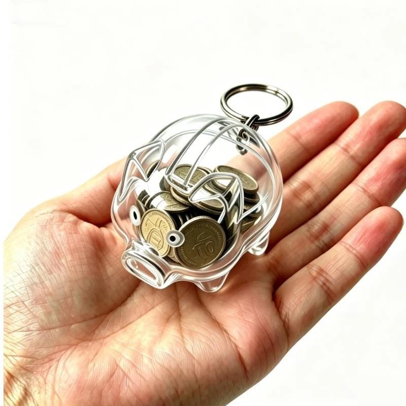 Mini kreslená prasátko ve tvaru prasátka s klíčenkou Průhledná krabička na mince na úsporu peněz Dárek Přenosný přívěsek na tašku Opakovaně použitelný