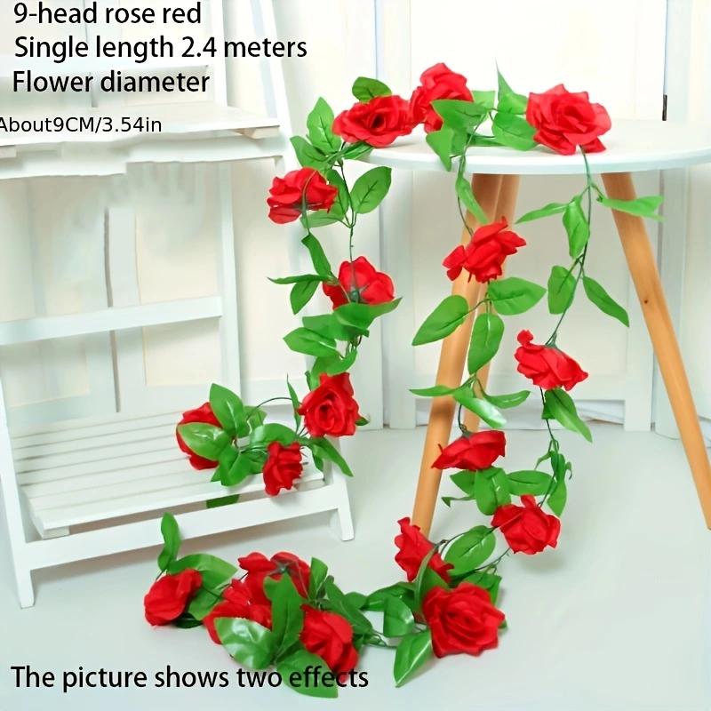 9-head flower 7.87 feet artificial rose vine, false hanging plant vine, outdoor UV resistant artificial flower wreath красный