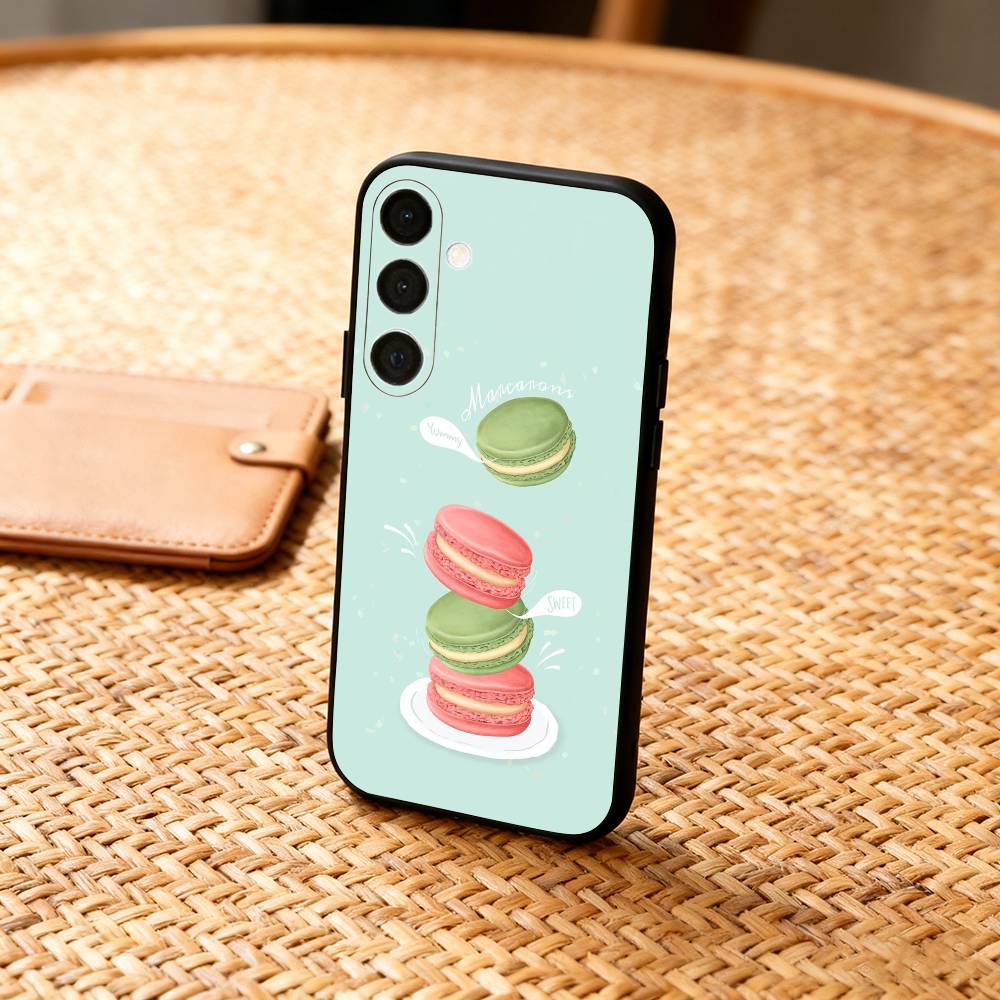 Macaron Délicieux Coloré Coque de Téléphone Pour Samsung A73,72,71,53,52,51,22,91,80, Housse Noire Souple