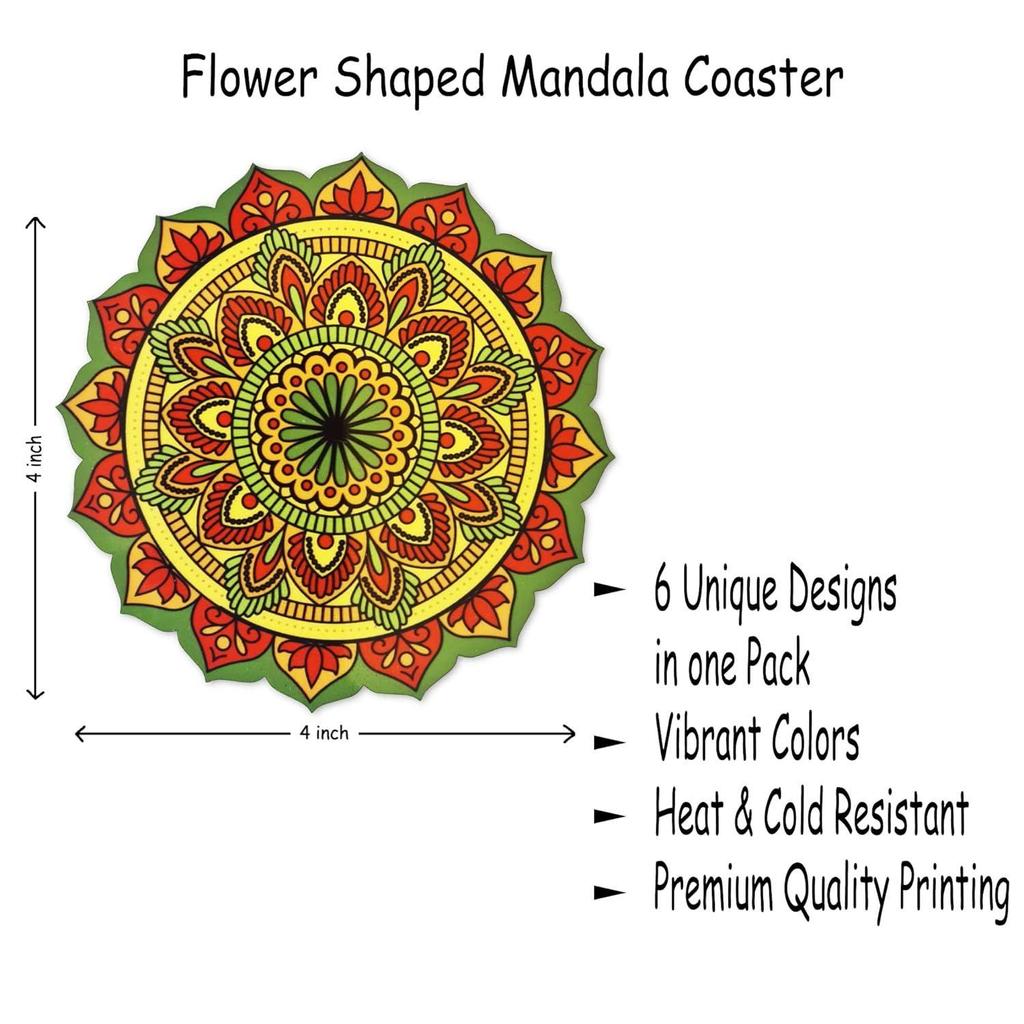 Pine Set mit 6 Mandala-Untersetzern, 10,2 cm, einzigartige handgefertigte Designs, Blumenform, 10 cm Durchmesser