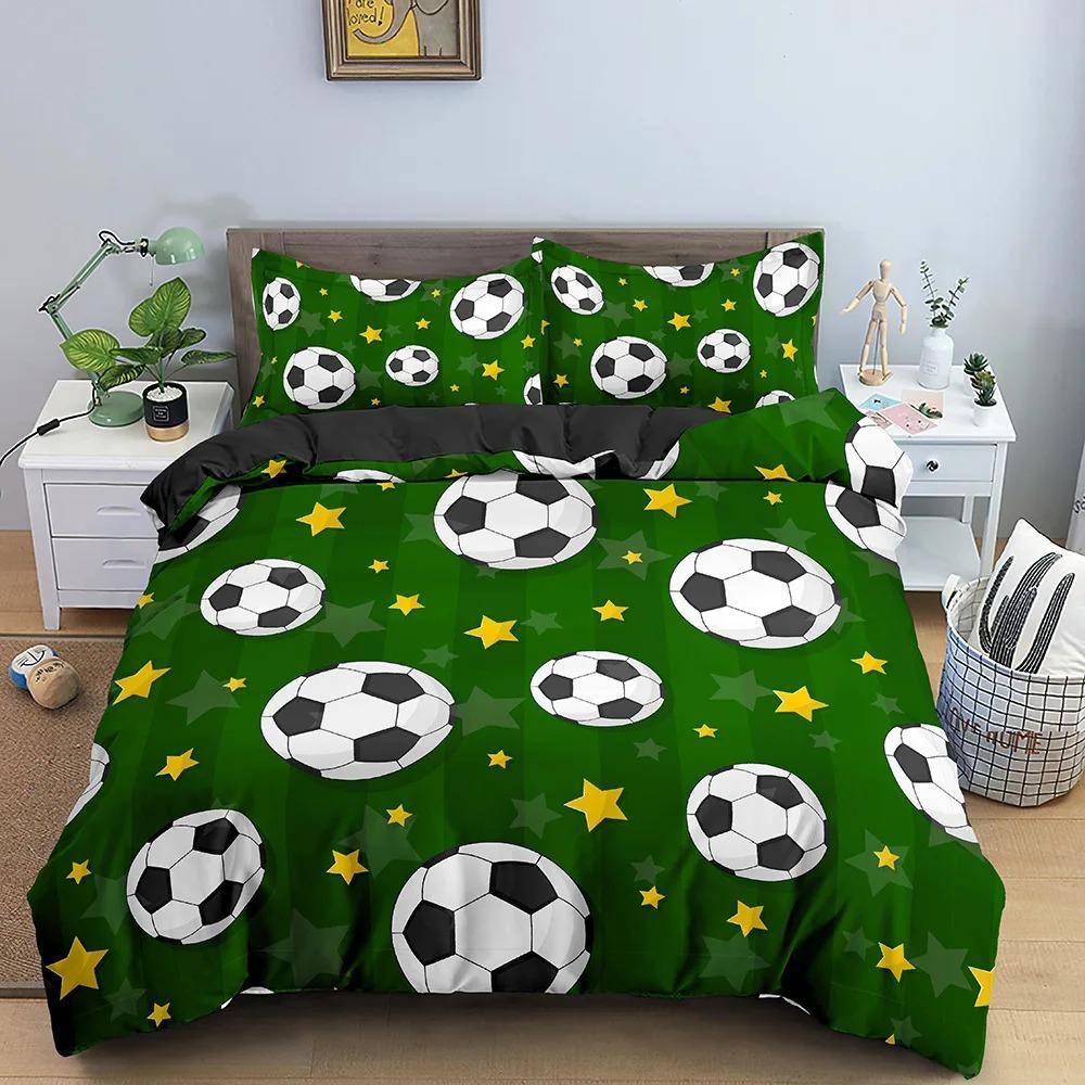 Football Duvet Cover Set Soccer Bedding Set For Boy Teen Microfiber Sports Theme Comforter Cover Soccer Ball Pattern Quilt Cover