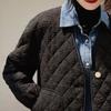 Autumn Winter Women's Short Diamond-Quilted Lightweight Cotton-Padded Coat Designed V-Neck Layering Casual Loose Top