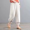 Women's Summer Retro Cropped Pants Solid Color Cotton Linen Haren Pants