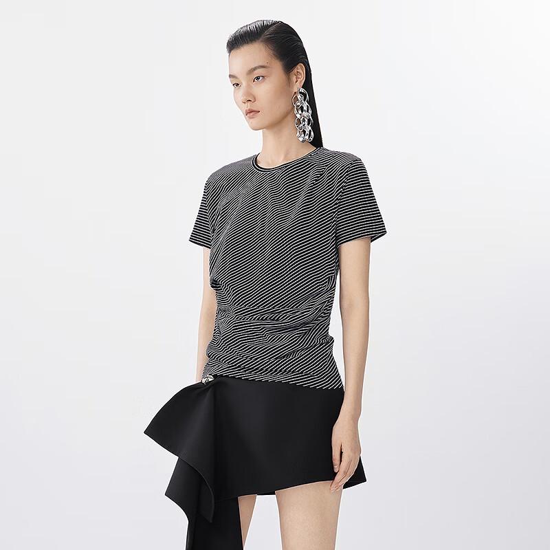 JNBY Women's Striped Cotton Round Neck T-Shirt