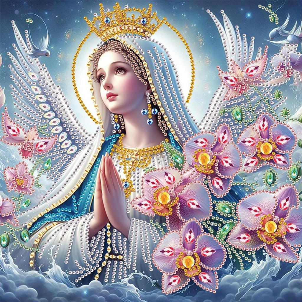 5D DIY Partial Special Shaped Diamond Drill Diamond Painting Kit Mary Jesus Decoration 30x30cm for Bedroom Classroom Living Room
