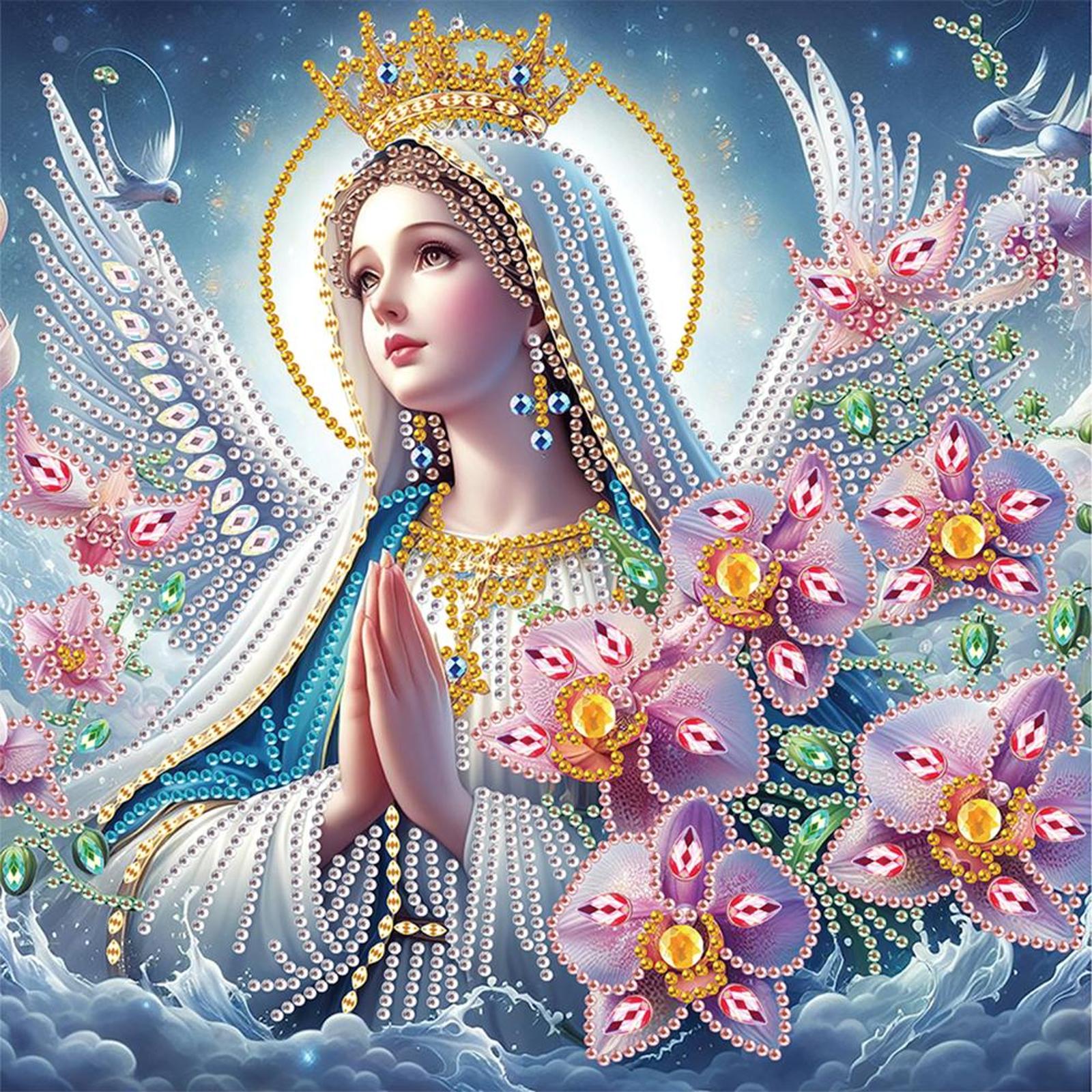 

5D DIY Partial Special Shaped Diamond Drill Diamond Painting Kit Mary Jesus Decoration 30x30cm for Bedroom Classroom Living Room