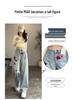Women's Light Color Wide-Leg Jeans with Heavy Embroidery - Spring/Autumn Cartoon Style