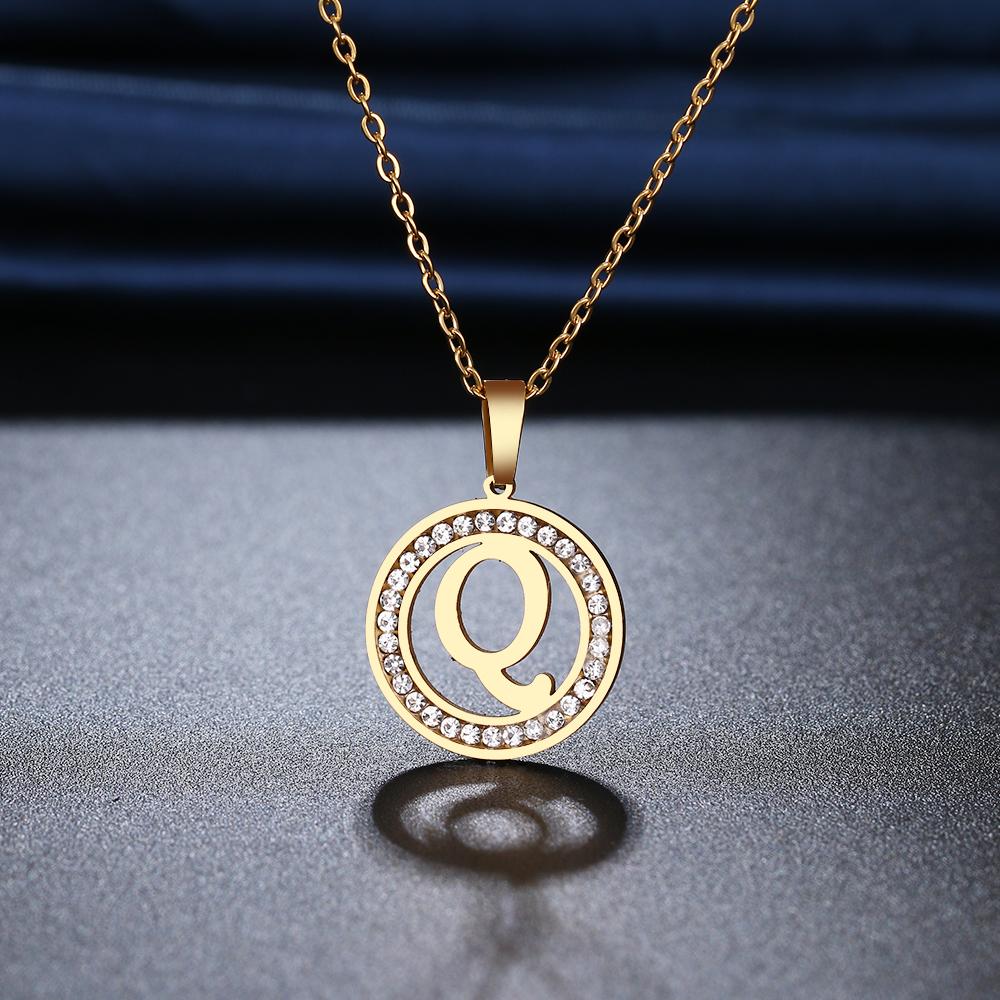 316L Stainless Steel 26 Letters A-Z Necklace NEW Crystal Rhinestone Necklaces for Women Wedding Valentine's Day Gifts