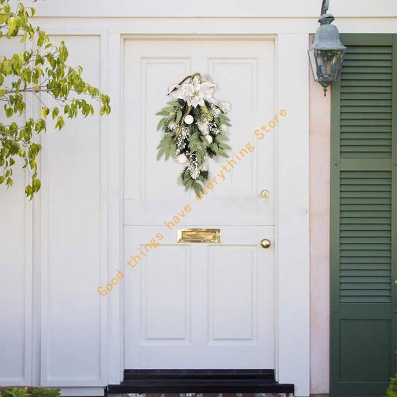 

Christmas Wreath Upside Down White Flower Fruit Garland for Xmas Tree Home Wall Door Window Decor Artificial Garlands 55KF CN
