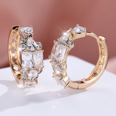 Exquisitos Pendientes de Aro de Circonita Blanca Azul Roja para Mujer Pendientes Circulares Dorados de Lujo Regalo de Joyería