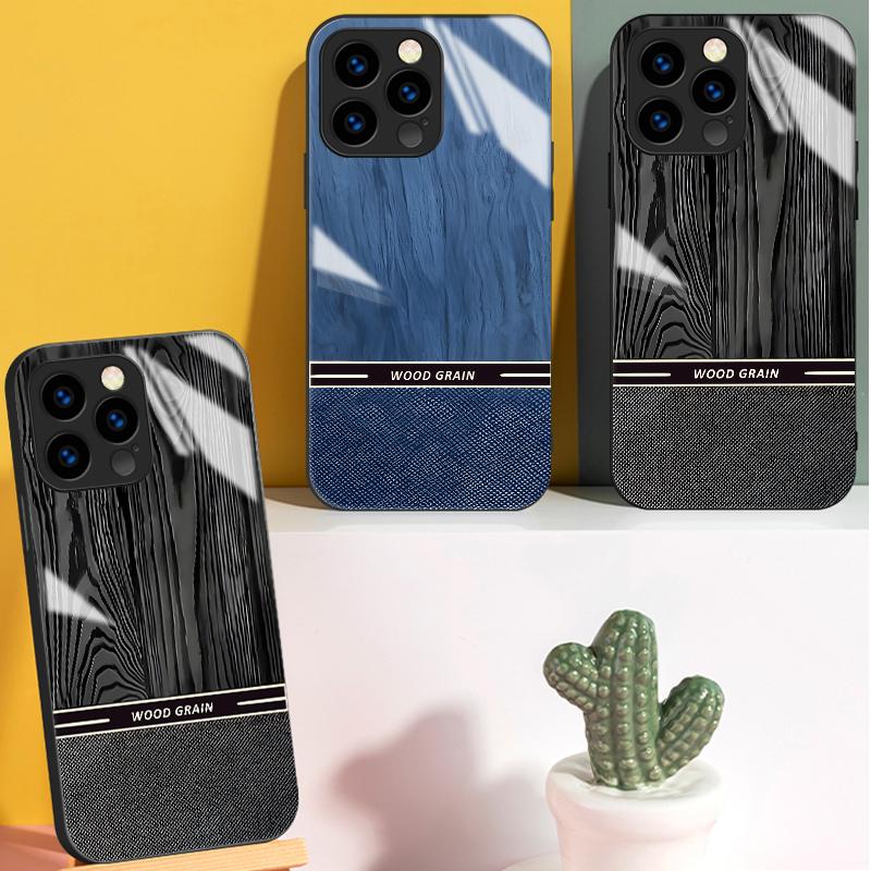 Pouzdro z tvrzeného skla s potiskem dřevodekoru Ochranný kryt Měkké TPU pouzdro Skořepina pro Xiaomi Redmi