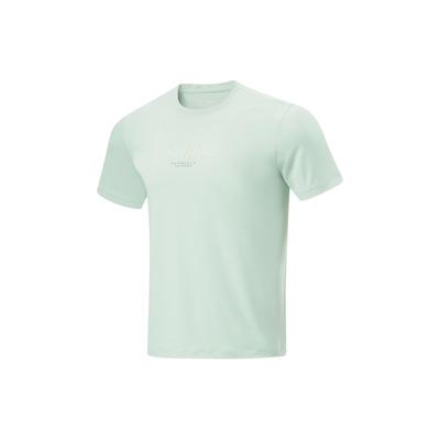 Li Ning Série Fitness Logo Absorção de Umidade Secagem Rápida Camiseta Manga Curta Masculina Tops Azul Claro ATSU417-4
