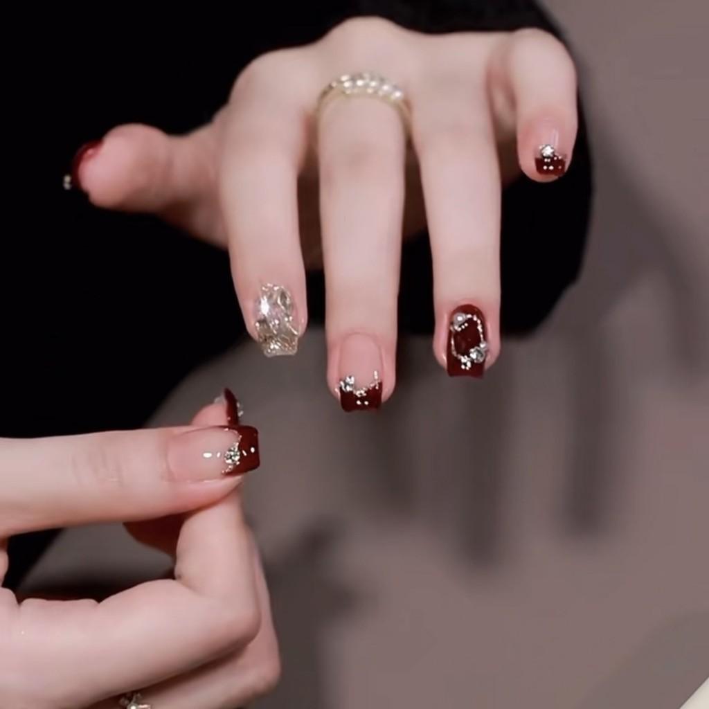 Transparent Artificial Nail Shining Diamond Short Style Sweet Wearable Manicure