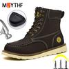 Wasserdichte Arbeitssicherheitsschuhe Stahlkappenschuhe Herrenstiefel High-Top Arbeitsstiefel Durchstichfeste Schutzschuhe Lederstiefel Sicherheit