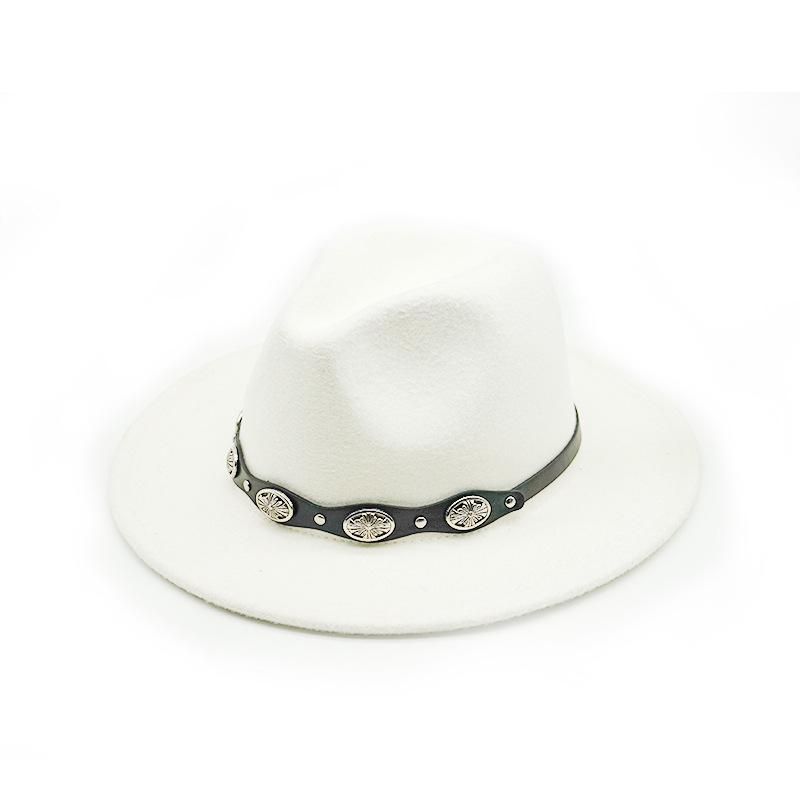 Rivet Flower Belt Soft Felt Hat Solid Color Woolen British Style Gentleman'S Top Hat Sun Protection Shade Jazz Hat